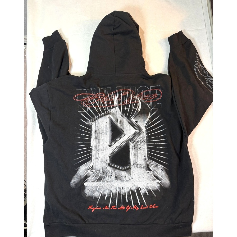 Evil Vice Hoodie Mens 2XL Black Cross Rosary Graphic Gothic Streetwear NWT - Picture 3 of 11